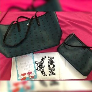MCM Vega green handbag with pouch.
